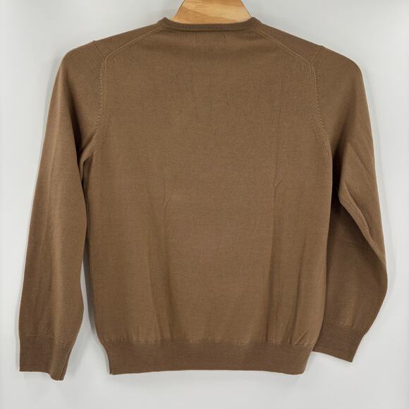 Hawes & Curtis Large Brown Solid Brown V-Neck Merino Wool Pullover Sweater - Picture 4 of 4